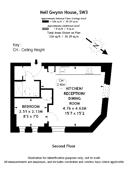 1 bedroom flat to rent in Nell Gwynn House, Sloane Avenue, SW3-Floorplan