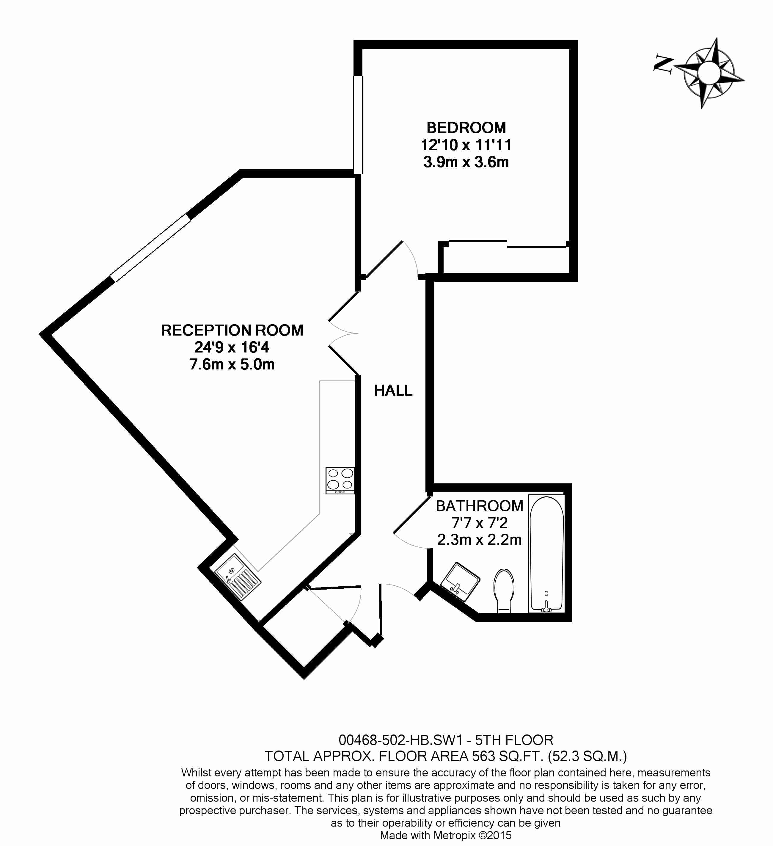 1  bedroom flat to rent in The Hansom, Bridge Place, Victoria, SW1-Floorplan
