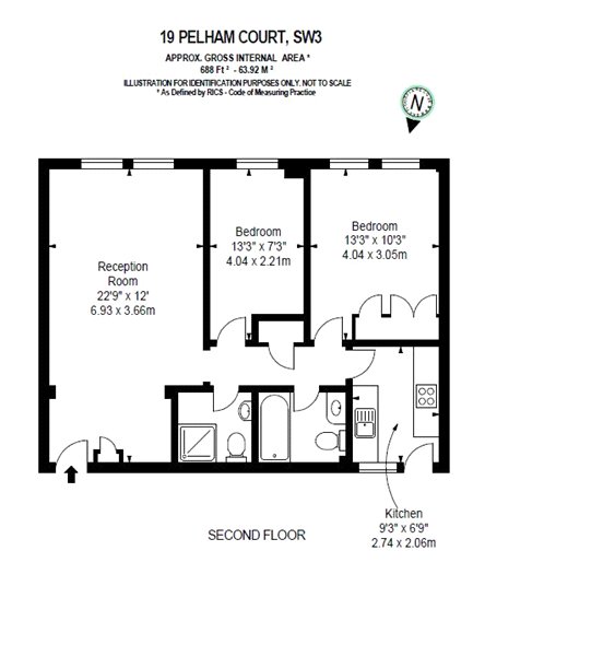 2  bedrooms flat to rent in Pelham Court, South Kensington, SW3-Floorplan