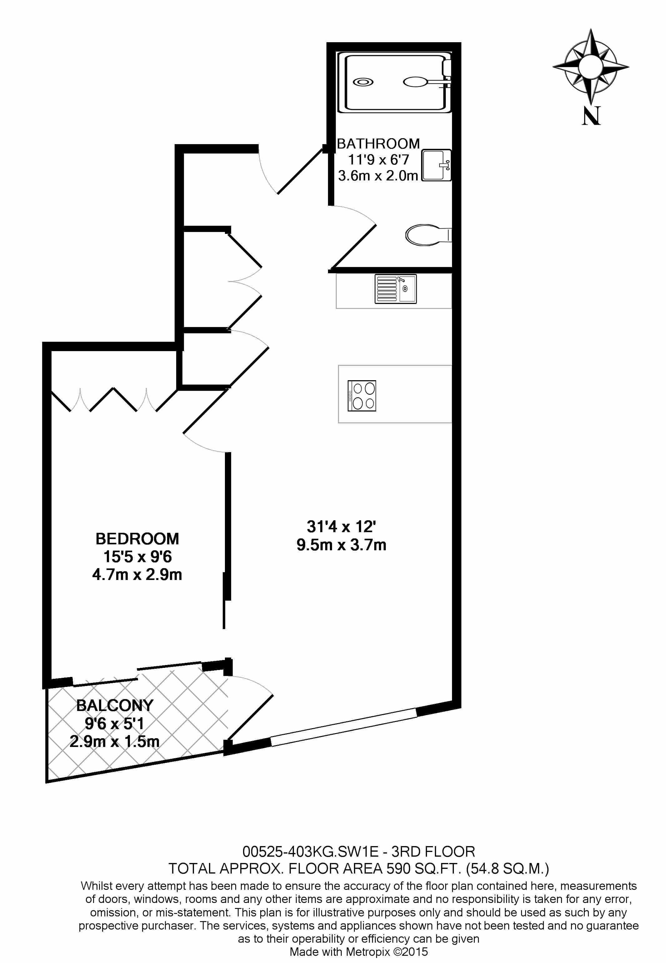 1  bedroom flat to rent in King's Gate Walk, Victoria SW1-Floorplan