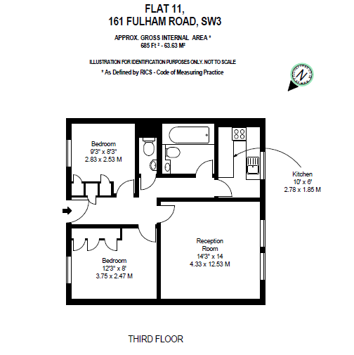 2  bedrooms flat to rent in 161 Fulham Road, Chelsea, SW3-Floorplan