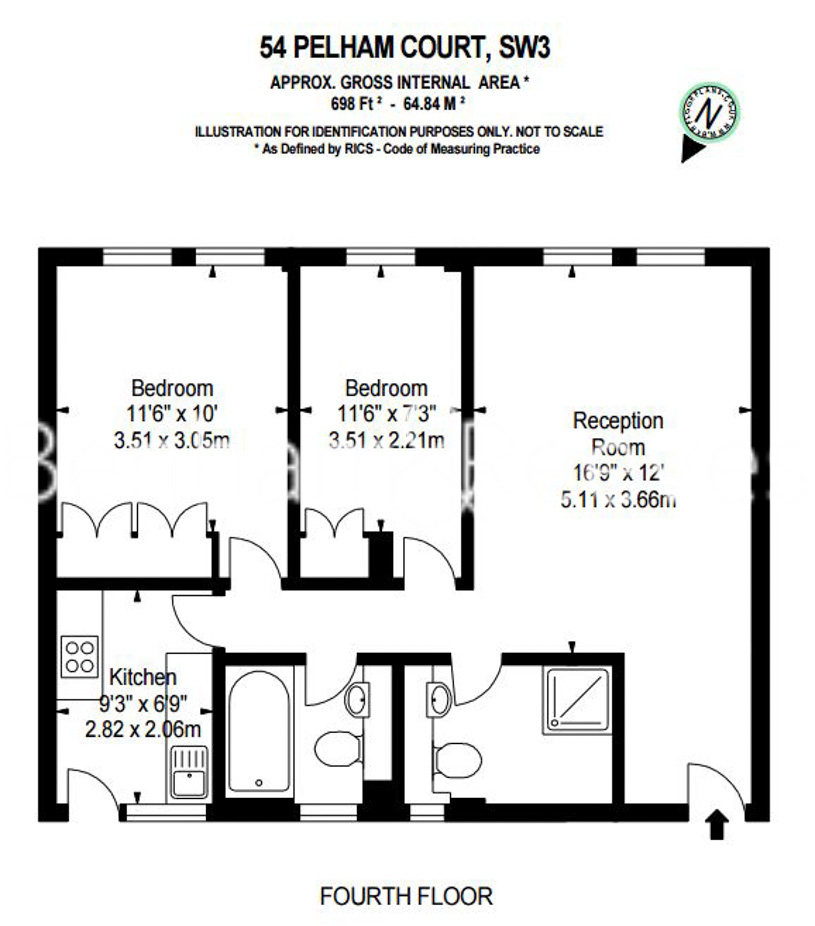 2  bedrooms flat to rent in Pelham Court, Chelsea, SW3-Floorplan
