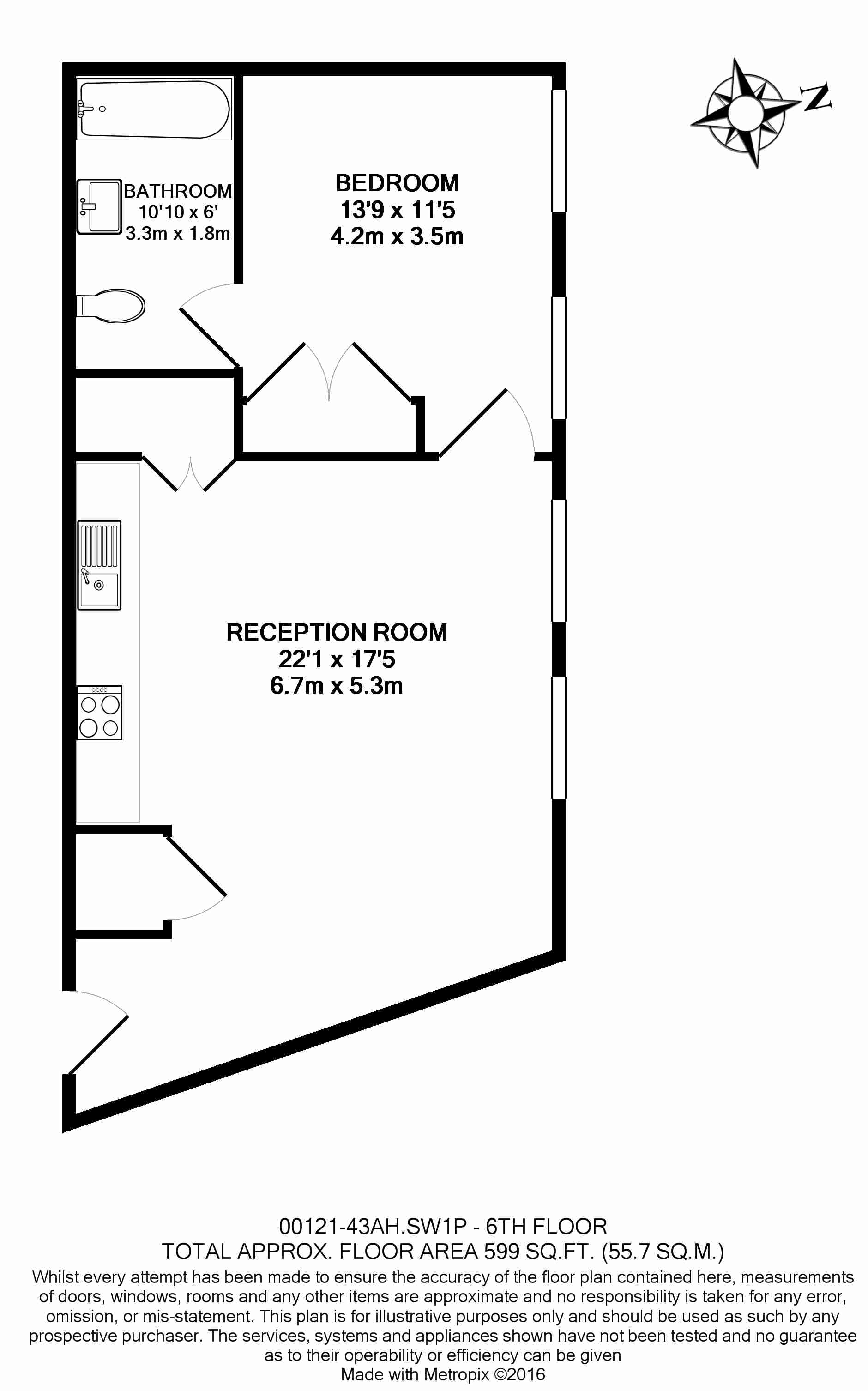 1  bedroom flat to rent in Abell House, Westminster, SW1P-Floorplan