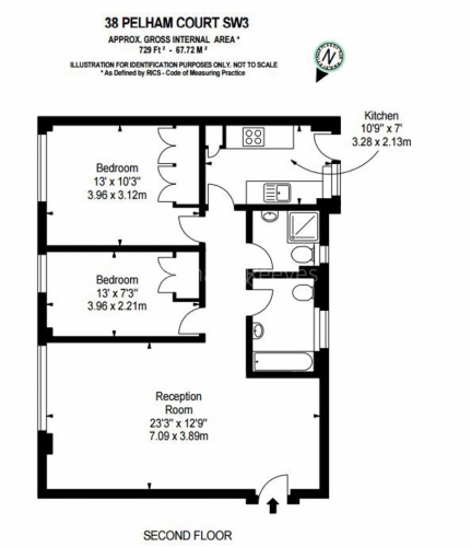 2  bedrooms flat to rent in Pelham Court, Fulham Road, Chelsea, SW3-Floorplan