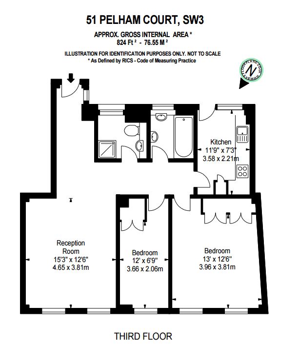 2  bedrooms flat to rent in Pelham Court, Fulham Road, Chelsea, SW3-Floorplan