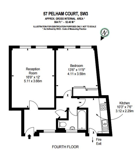 1  bedroom flat to rent in Pelham Court, Fulham Road, Chelsea, SW3-Floorplan