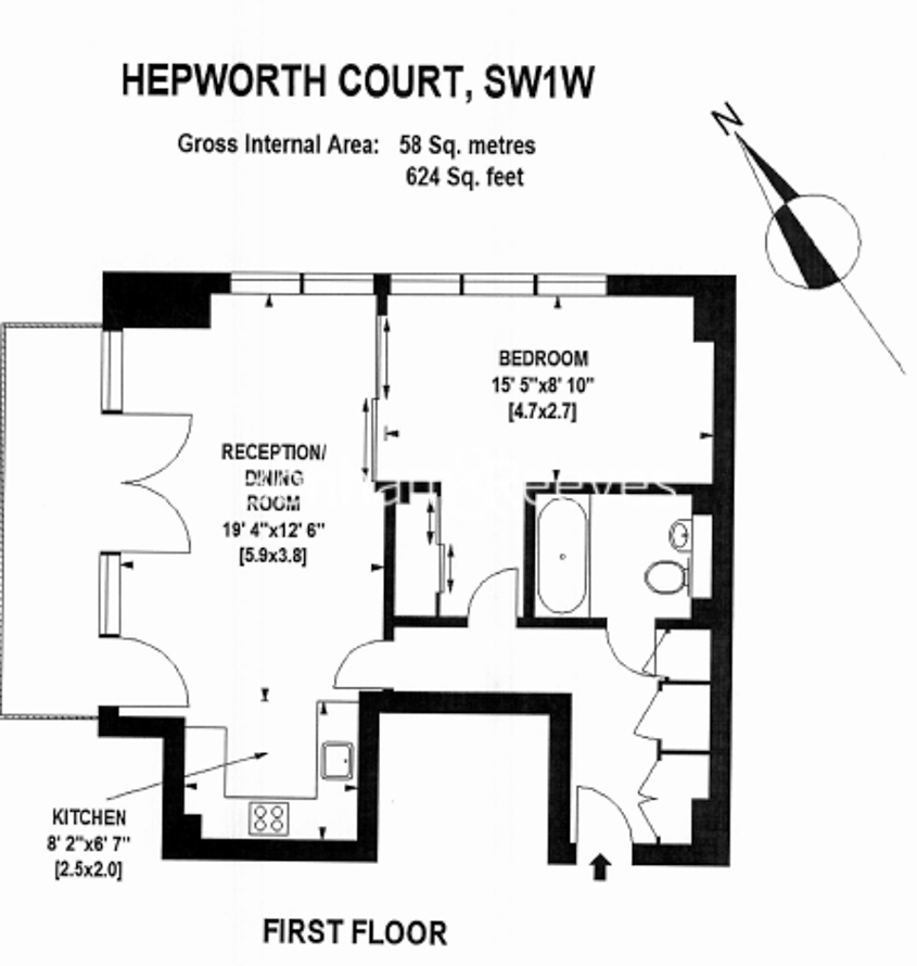 1  bedroom flat to rent in Grosvenor Waterside, Chelsea, SW1W-Floorplan