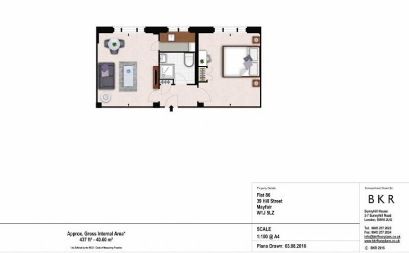 1 bedroom flat to rent in Hill Street, Mayfair, W1J-Floorplan