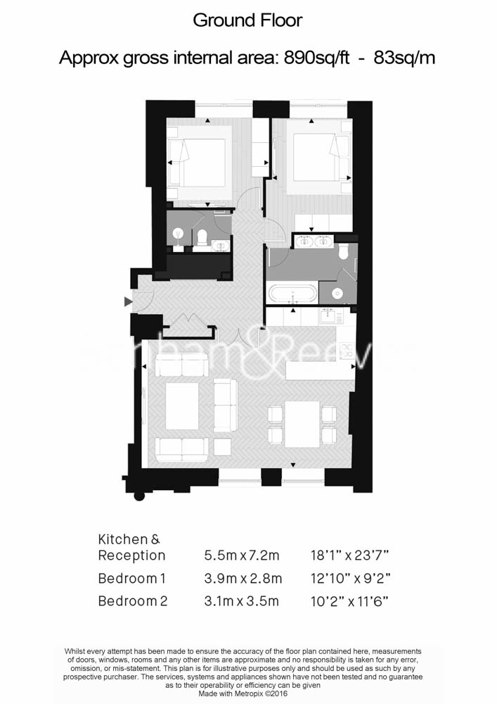 2  bedrooms flat to rent in Old Queen Street, Westminster, SW1H-Floorplan