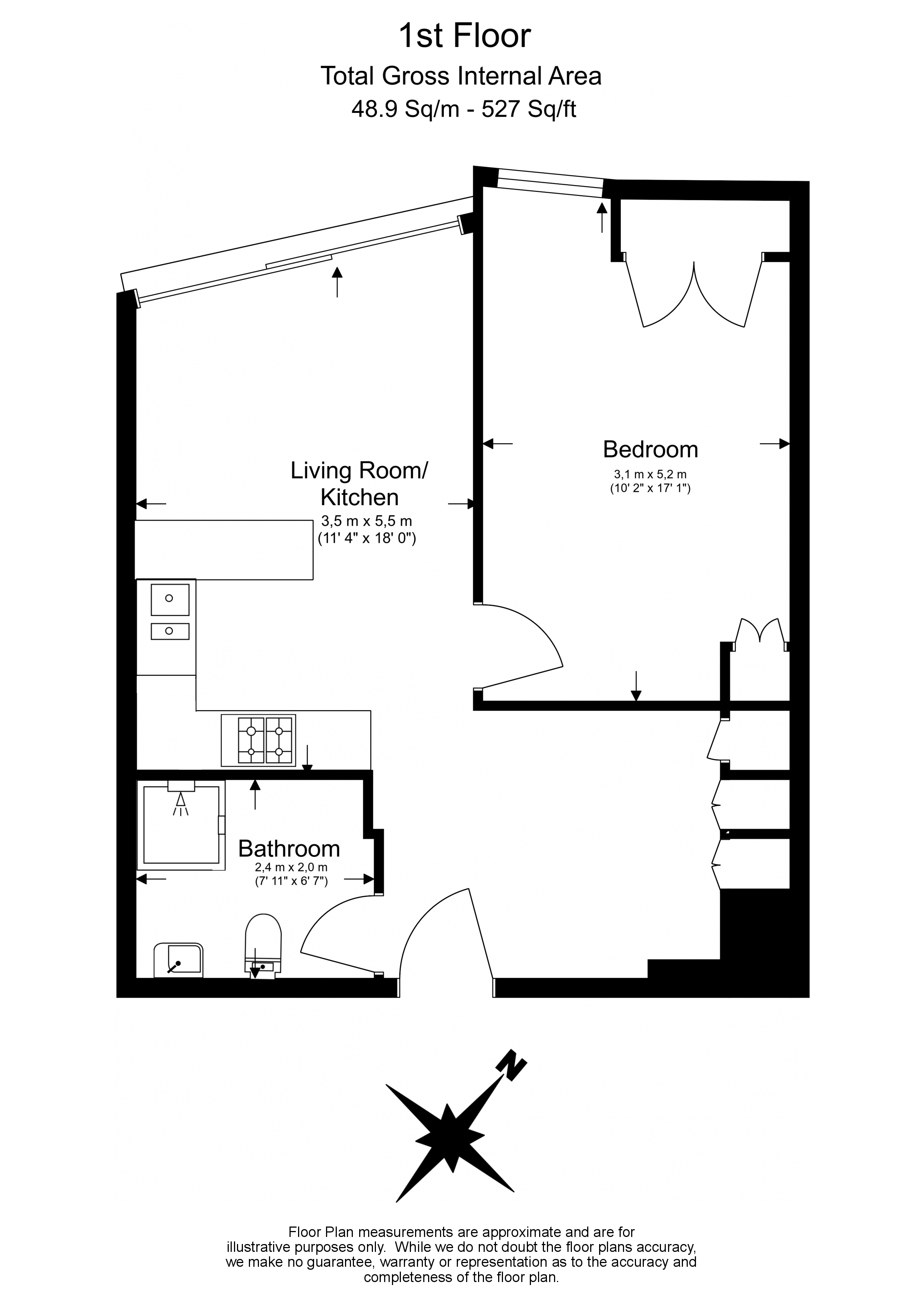 1  bedroom flat to rent in King’s Gate Walk, Victoria, SW1-Floorplan