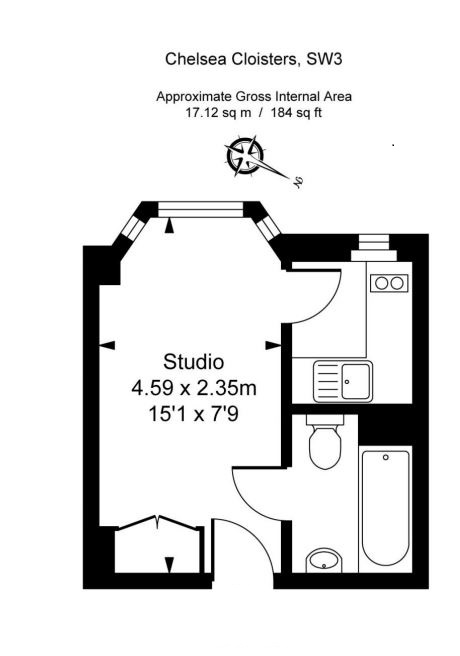 Studio  for sale in Chelsea Cloisters, Sloane Avenue, SW3-Floorplan