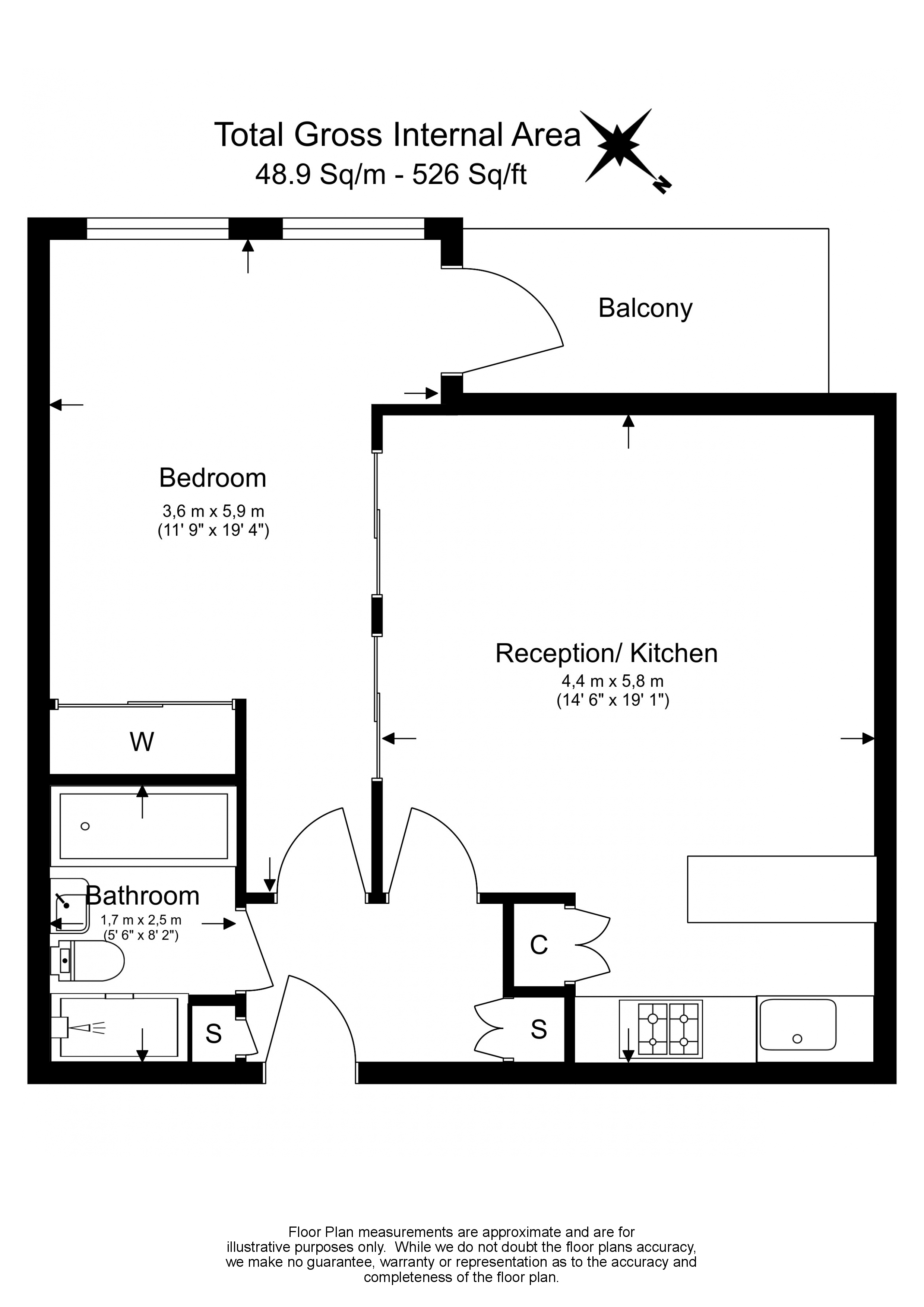 1  bedroom flat to rent in Grosvenor Waterside, Chelsea Embankment, SW1W-Floorplan