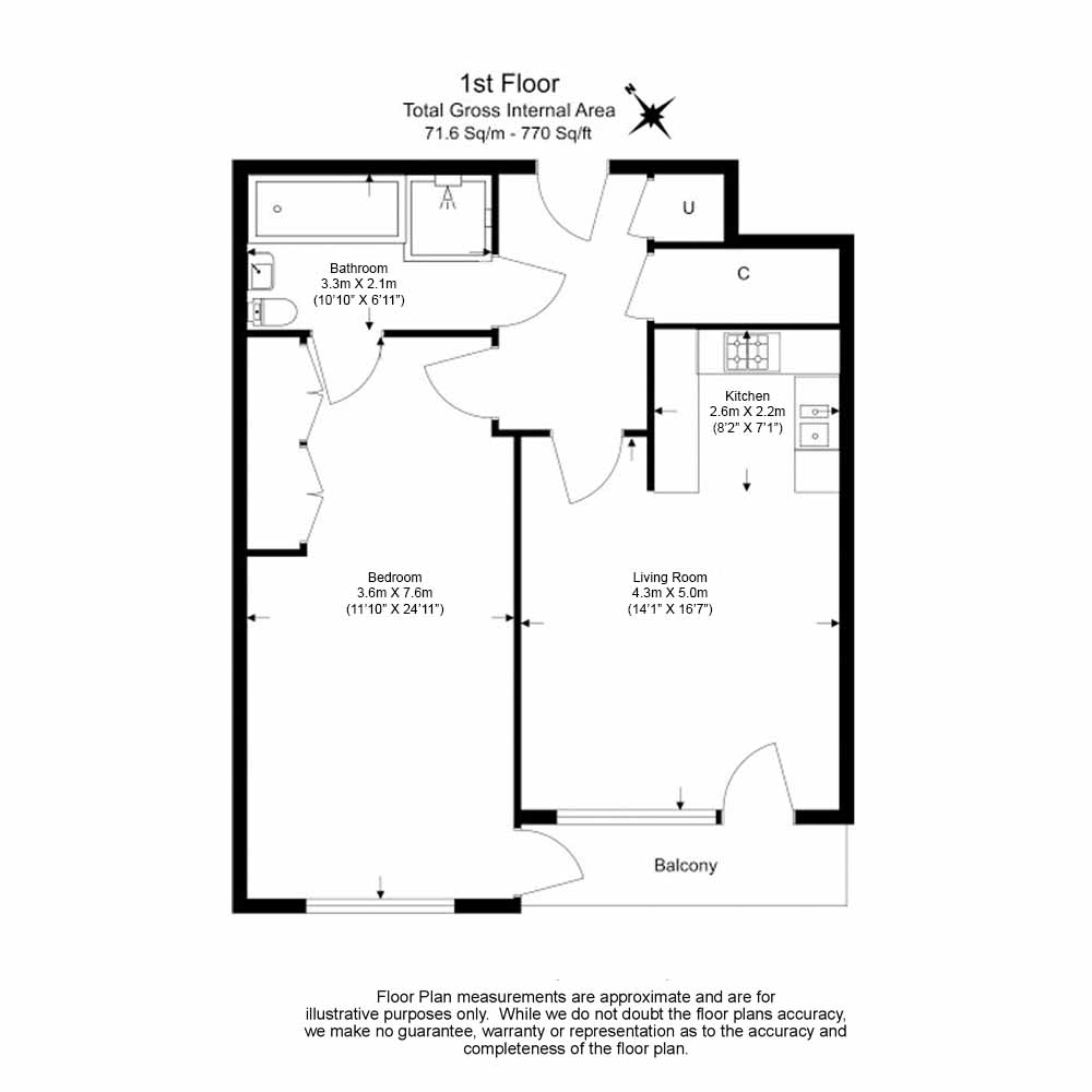 1  bedroom flat to rent in 26 Chapter Street, Westminster, SW1P-Floorplan