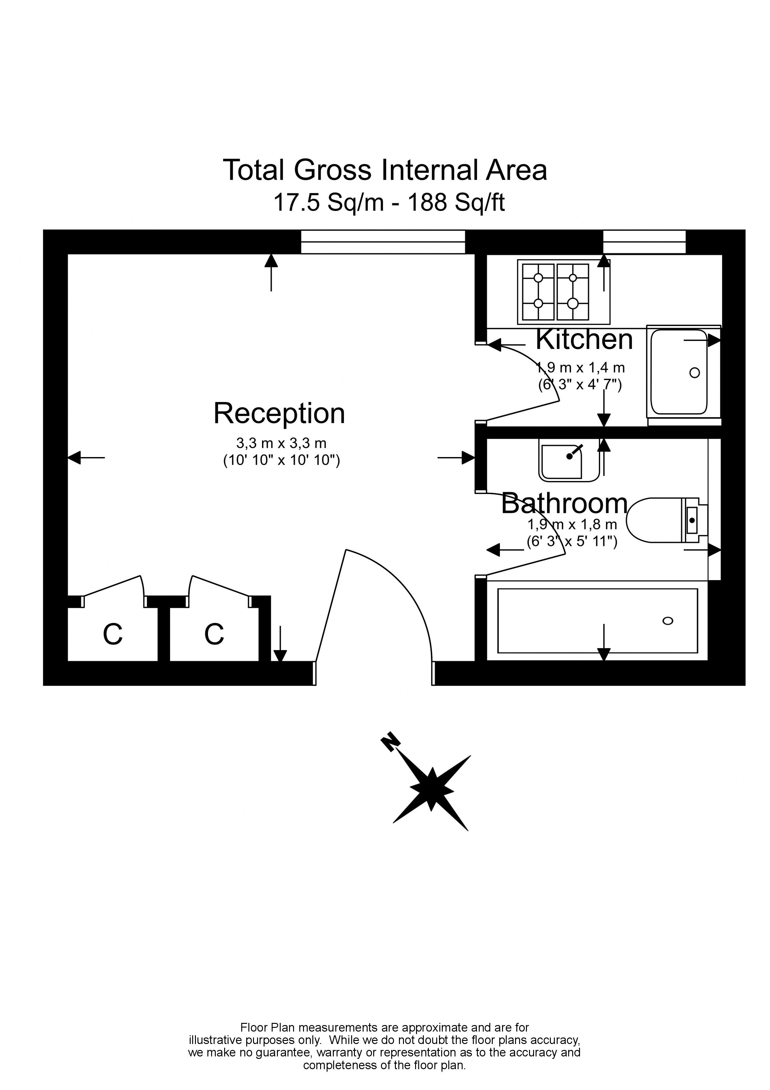 Studio flat to rent in Chelsea Cloisters, Sloane Avenue SW3-Floorplan