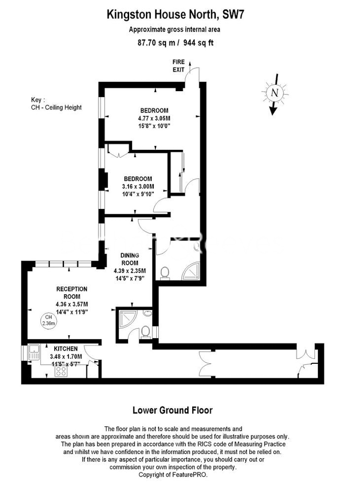 2  bedrooms flat to rent in Kingston House North SW7-Floorplan