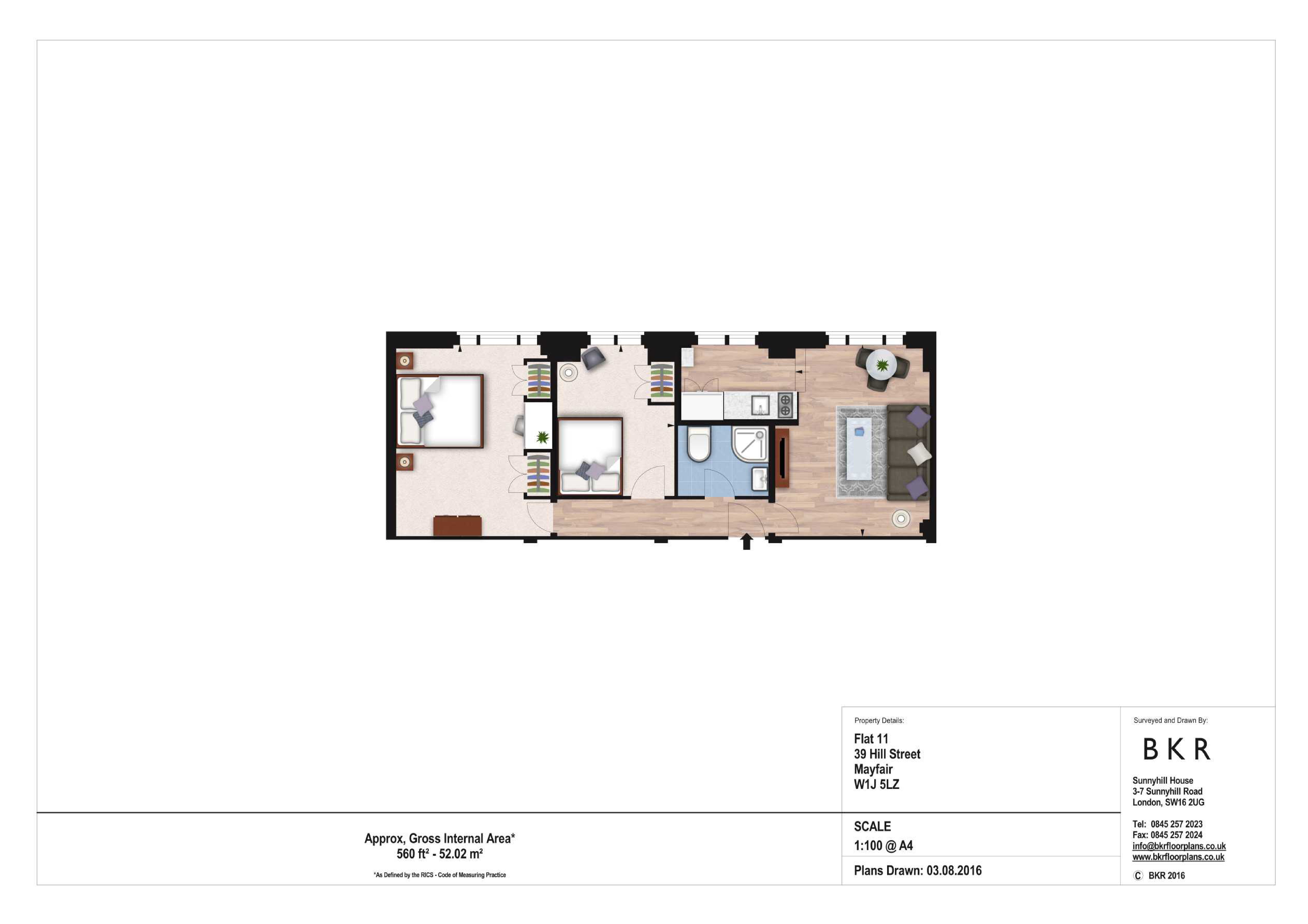 2  bedrooms flat to rent in Hill Street,-Floorplan