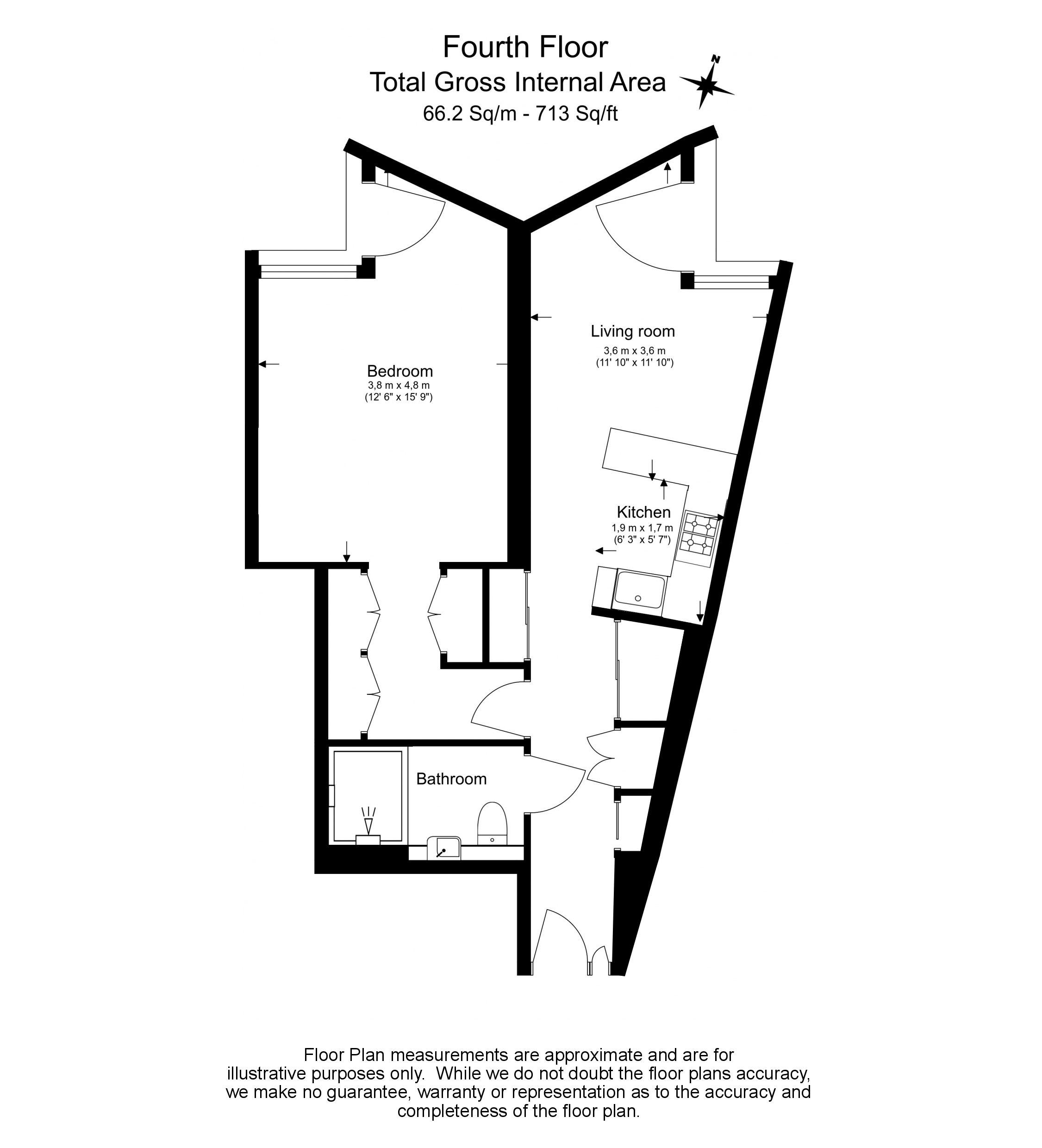 1  bedroom flat to rent in Kings Gate Walk, Victoria, SW1-Floorplan
