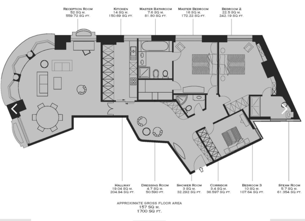 3  bedrooms flat to rent in Empire House, Thurloe Place, SW7-Floorplan