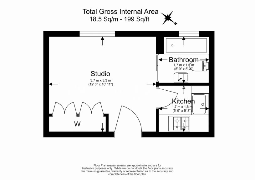 Studio flat to rent in Chelsea Cloisters, Sloane Avenue, SW3-Floorplan