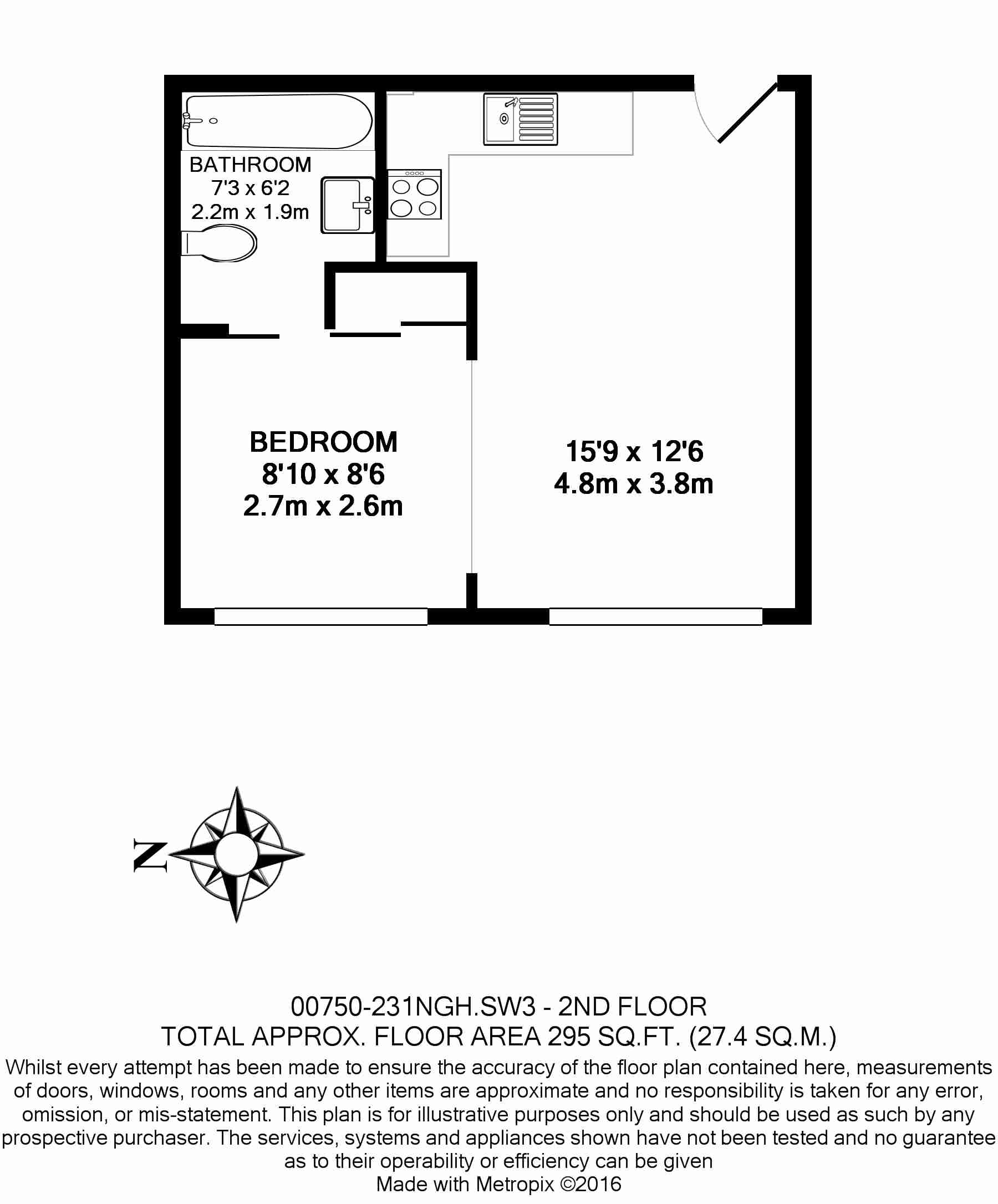 Studio flat to rent in Nell Gwynn House, Sloane Avenue, Chelsea, SW3-Floorplan