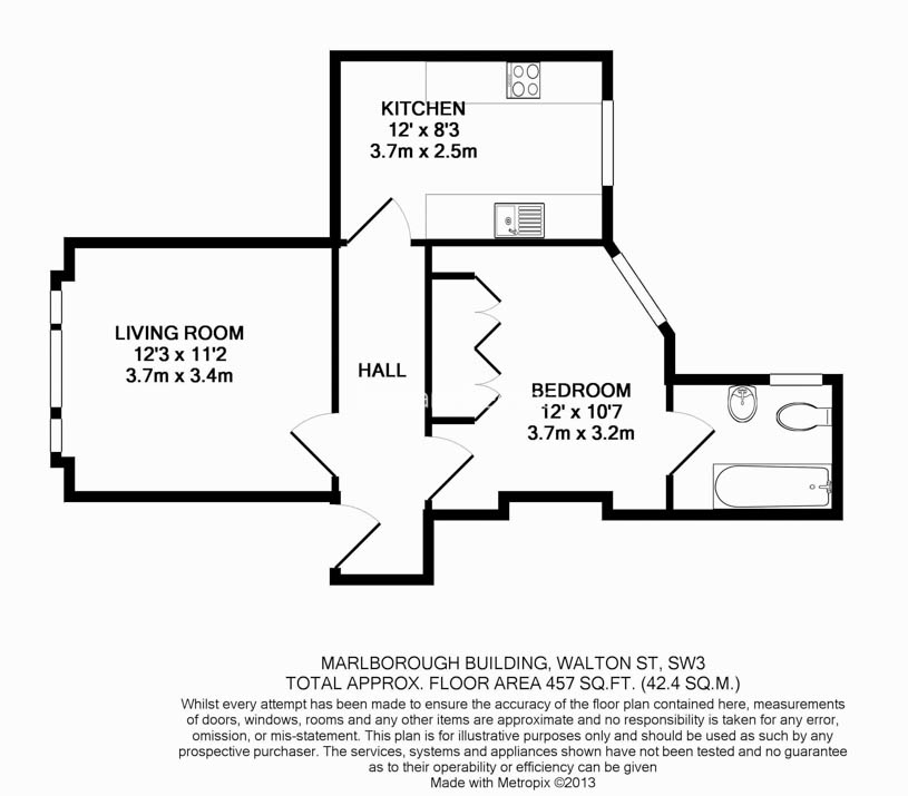 1  bedroom flat to rent in The Marlborough, Walton Street, SW3-Floorplan