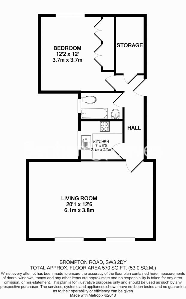 1  bedroom flat to rent in 301 Brompton Road, South Kensington, SW3-Floorplan