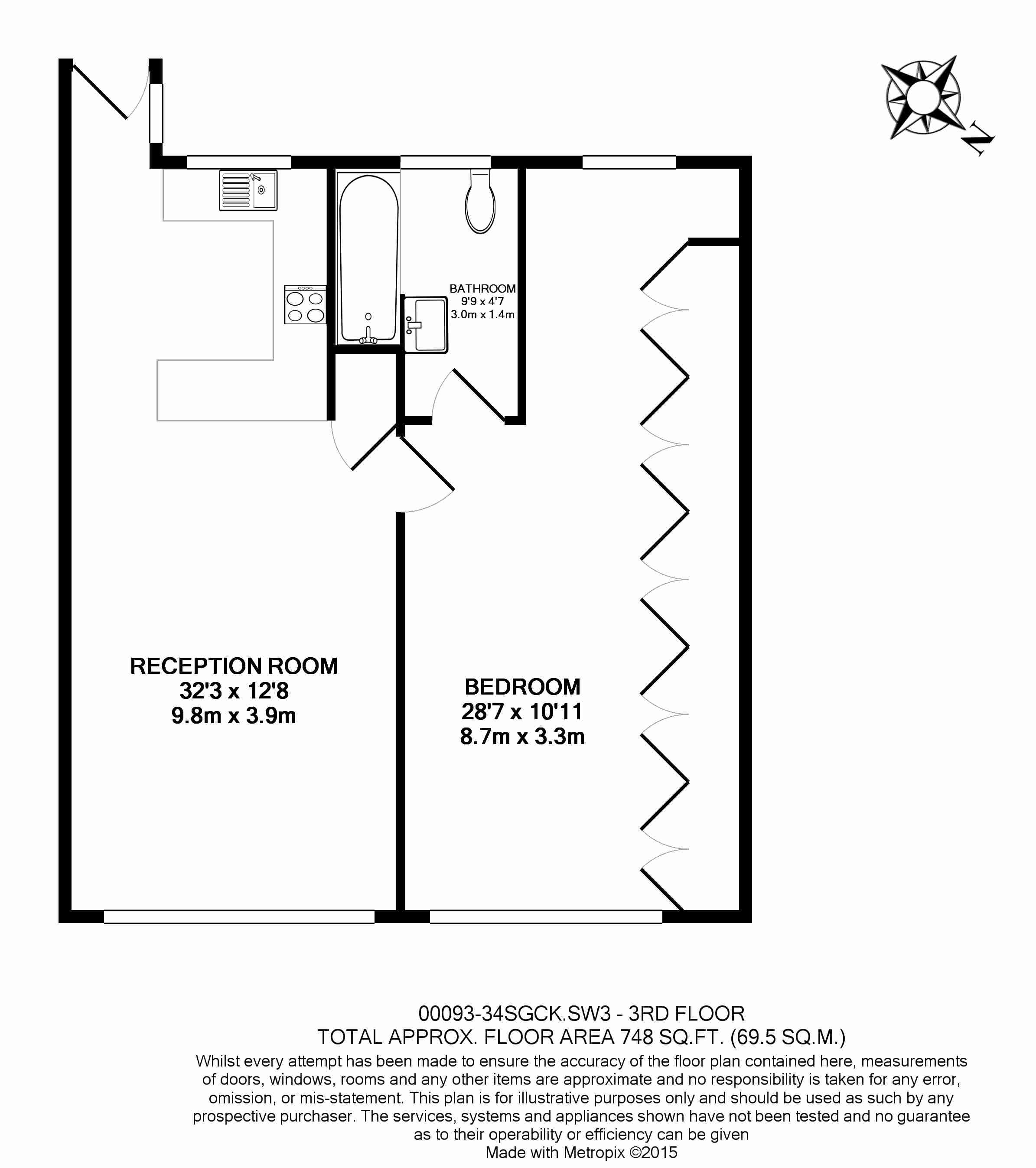 1  bedroom flat to rent in St. George's Court, South Kensington SW3-Floorplan