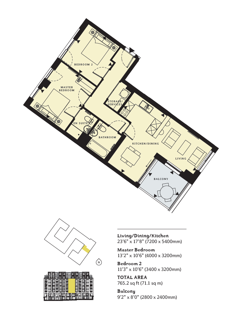 2  bedrooms flat to rent in Camden Courtyards, Rochester Place, Camden NW1-Floorplan