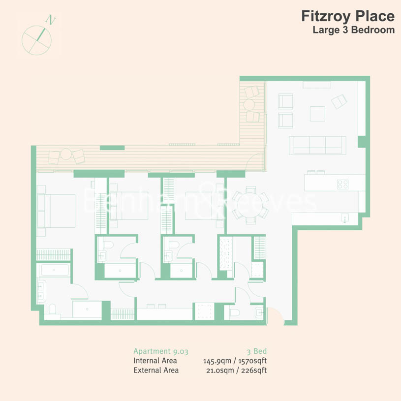 3  bedrooms flat to rent in Fitzroy Place, Pearson Square, Fitzrovia, W1T-Floorplan