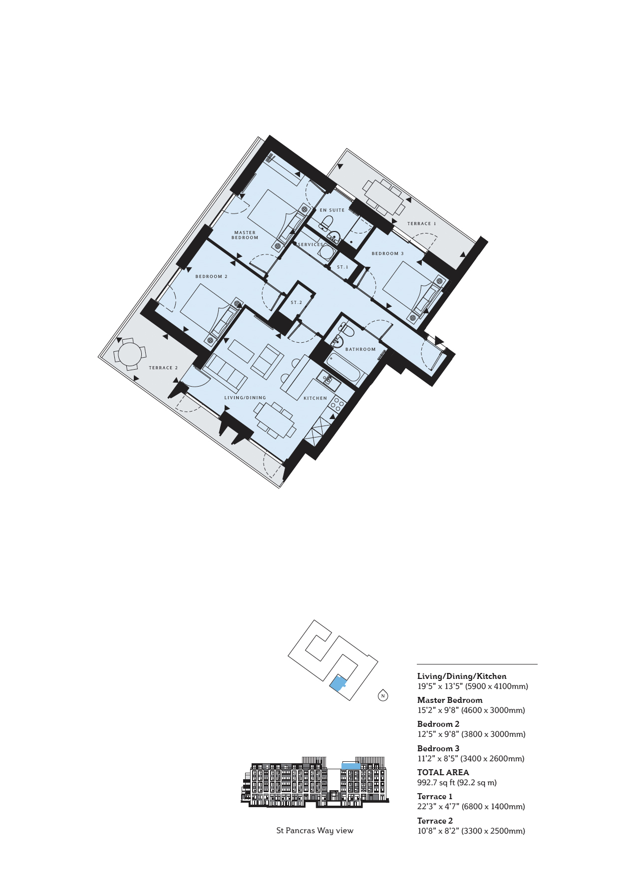 3  bedrooms flat to rent in St. Pancras Way, Camden, NW1-Floorplan