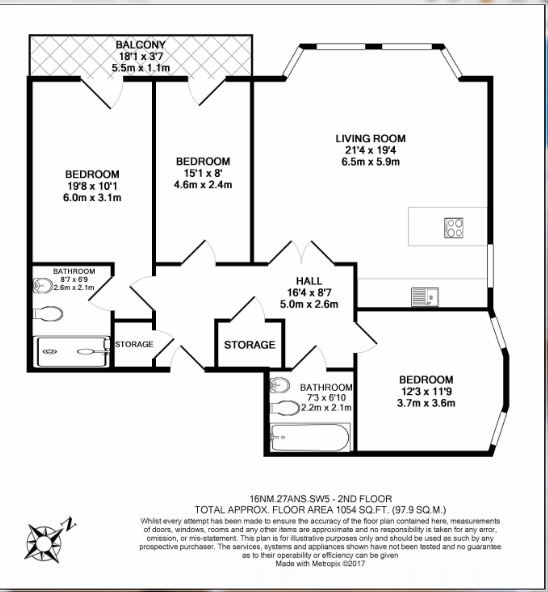 3 bedrooms flat to rent in Nevern Square, Kensington, SW5-Floorplan