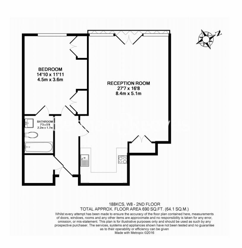 1  bedroom flat to rent in Kensington Church Street, Kensington, W8-Floorplan