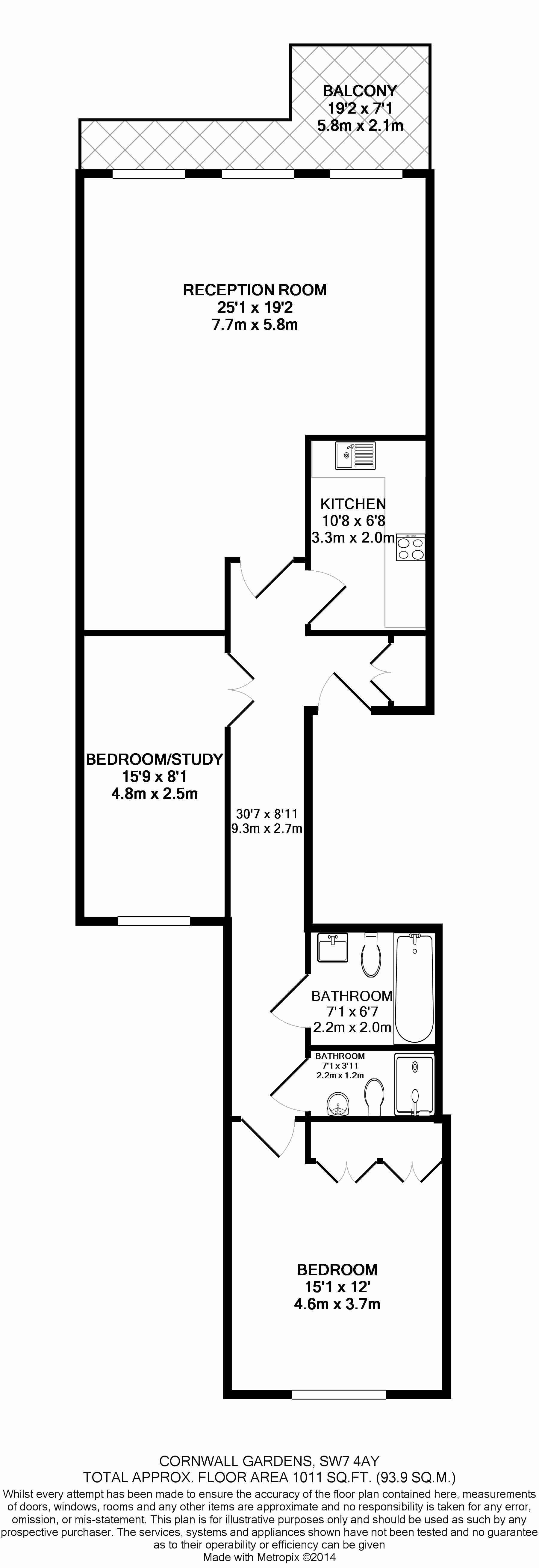 2  bedrooms flat to rent in Cornwall Gardens, Kensington, SW7-Floorplan