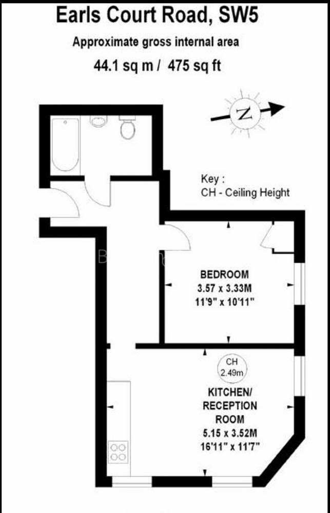1  bedroom flat to rent in Earl's Court Road, Earl's Court, SW5-Floorplan