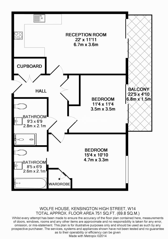 2  bedrooms flat to rent in Kensington High Street, Kensington, W14-Floorplan