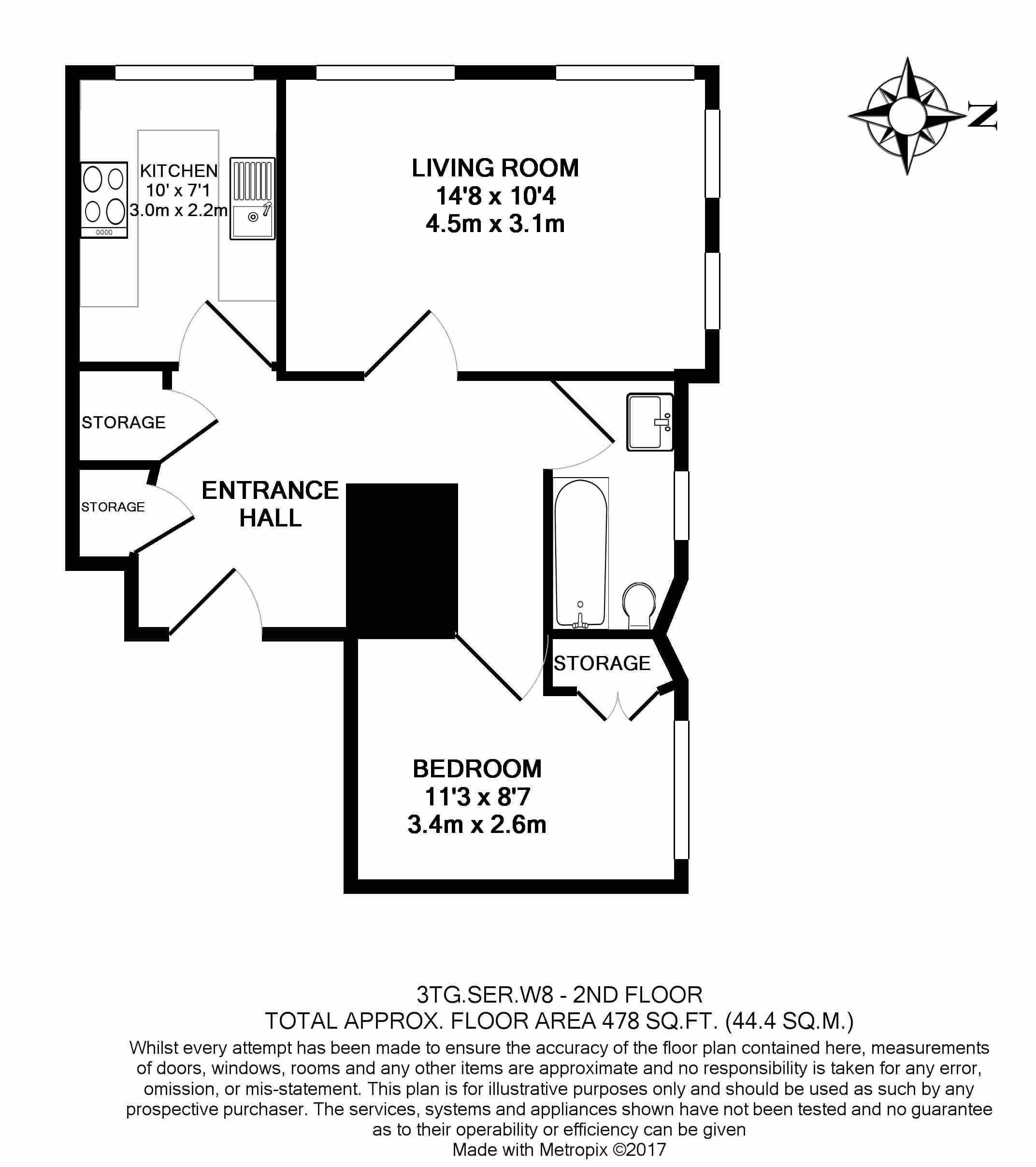 1  bedroom flat to rent in Trafalgar Gardens, Kensington, W8-Floorplan