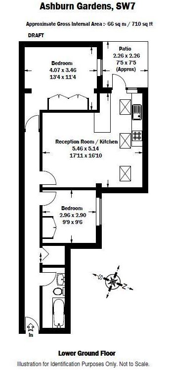 2 bedrooms flat to rent in Ashburn Gardens, Gloucester Road, SW7-Floorplan