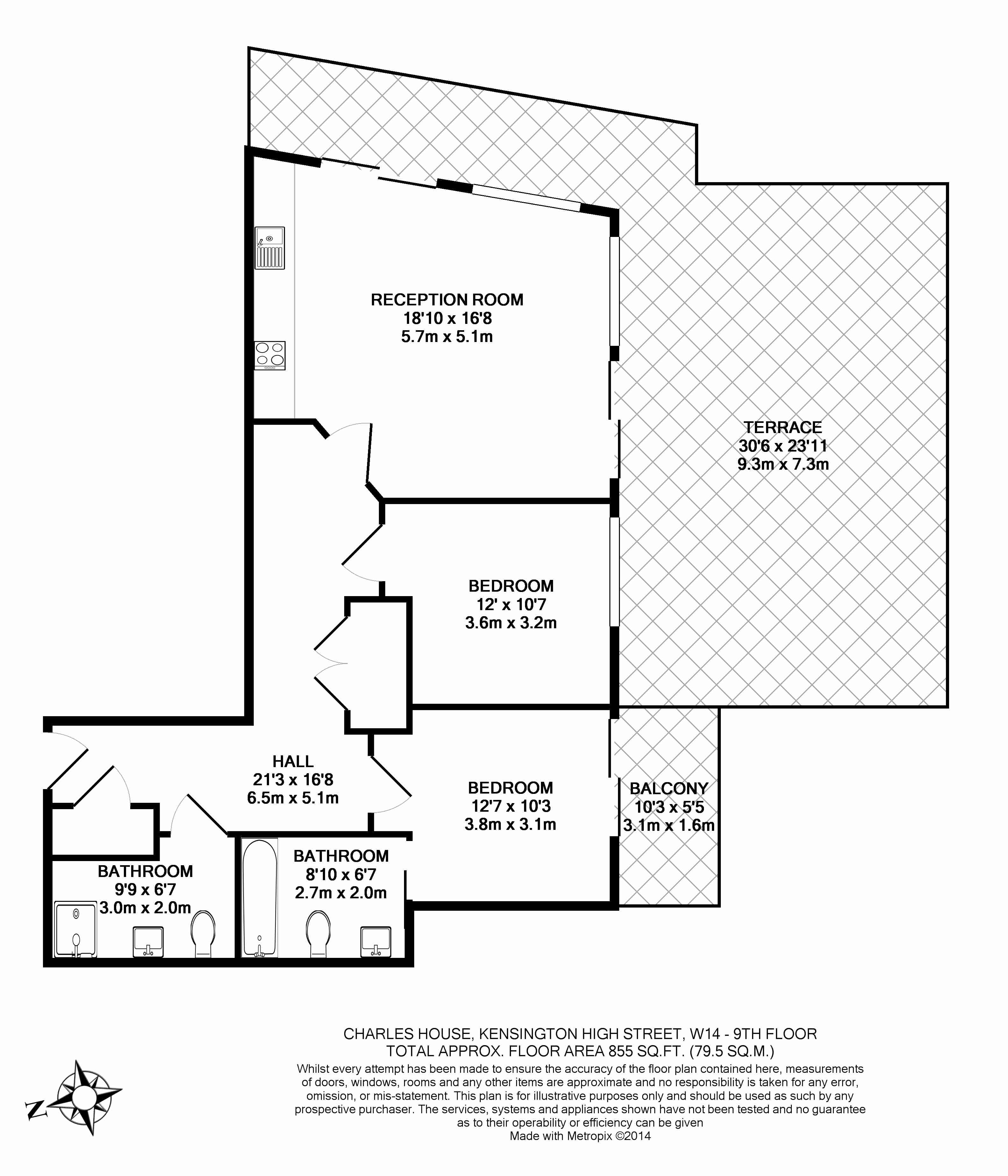 2  bedrooms flat to rent in Kensington High Street, West Kensington, W14-Floorplan