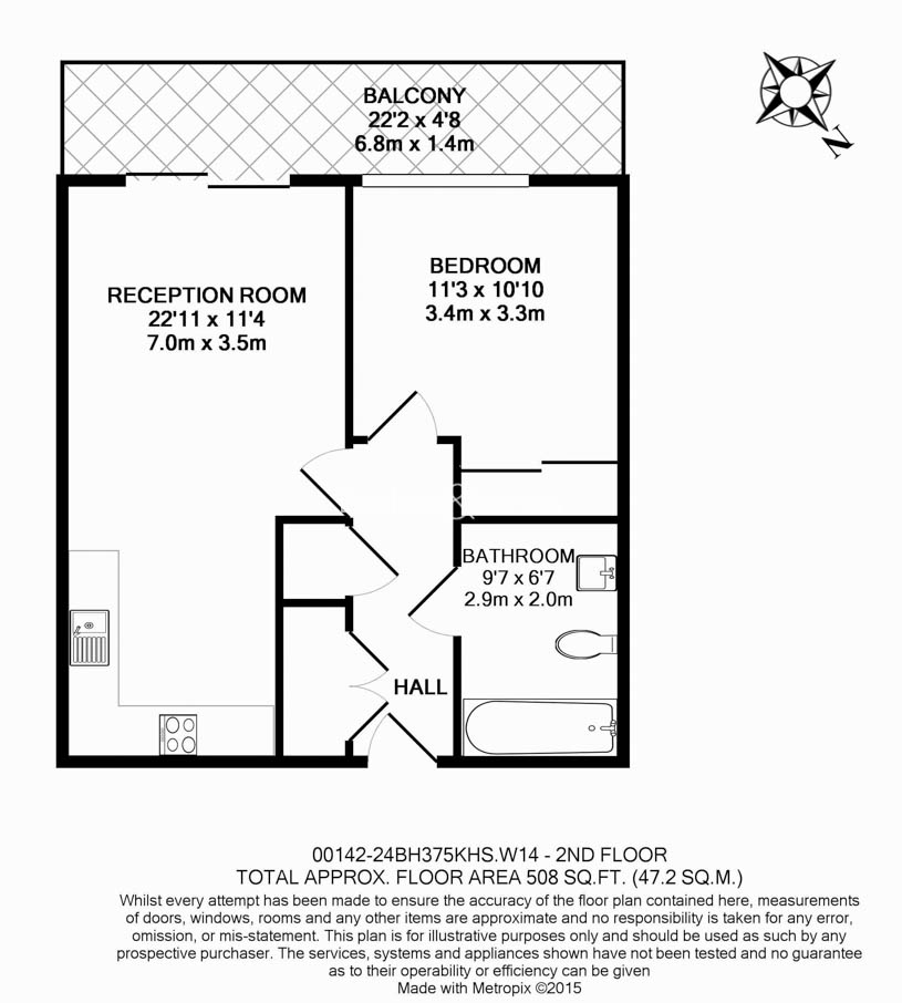 1  bedroom flat to rent in Radnor Terrace, West Kensington, W14-Floorplan