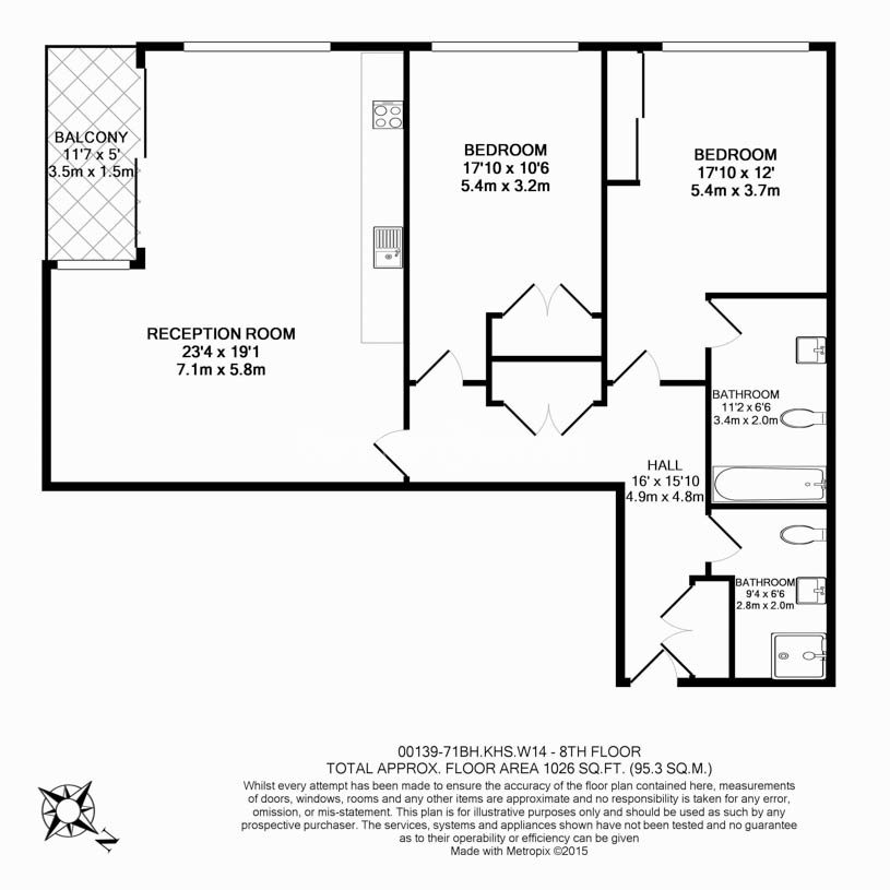 2  bedrooms flat to rent in Radnor Terrace, West Kensington, W14-Floorplan