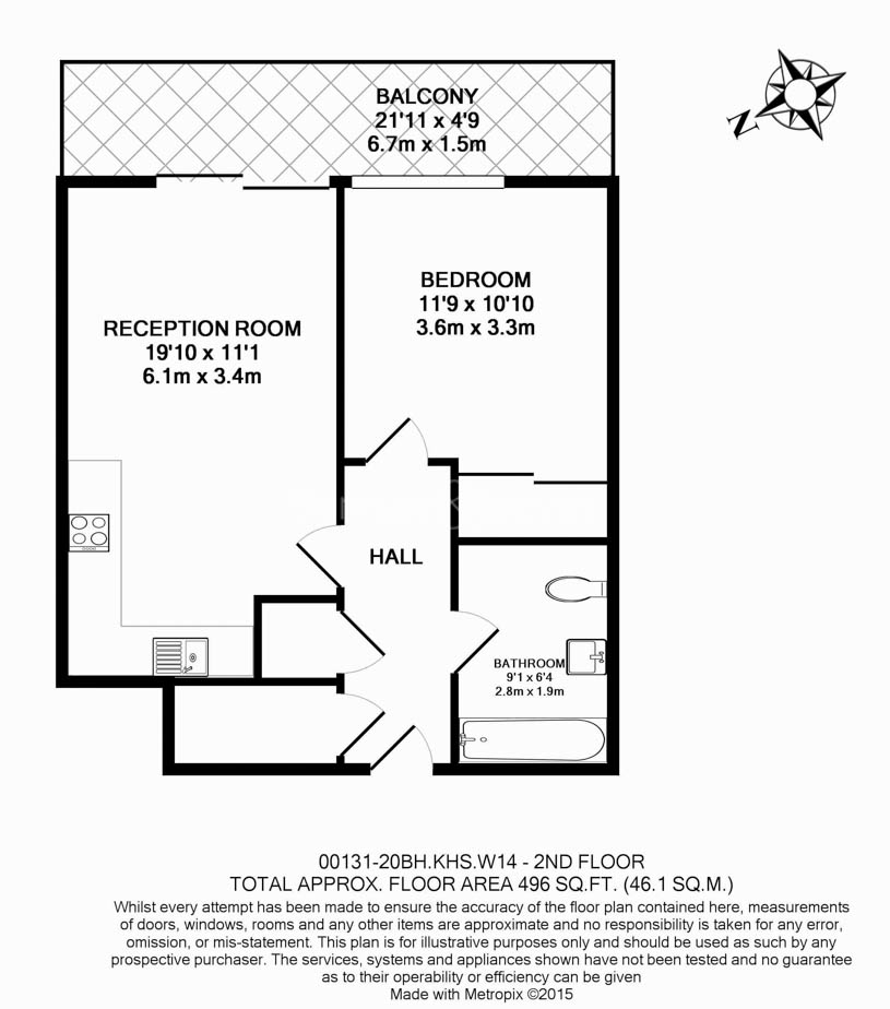 1  bedroom flat to rent in Radnor Terrace, West Kensington, W14-Floorplan