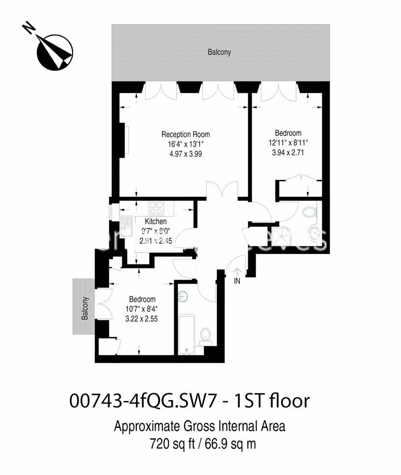 2  bedrooms flat to rent in Queen's Gate, South Kensington, SW7-Floorplan