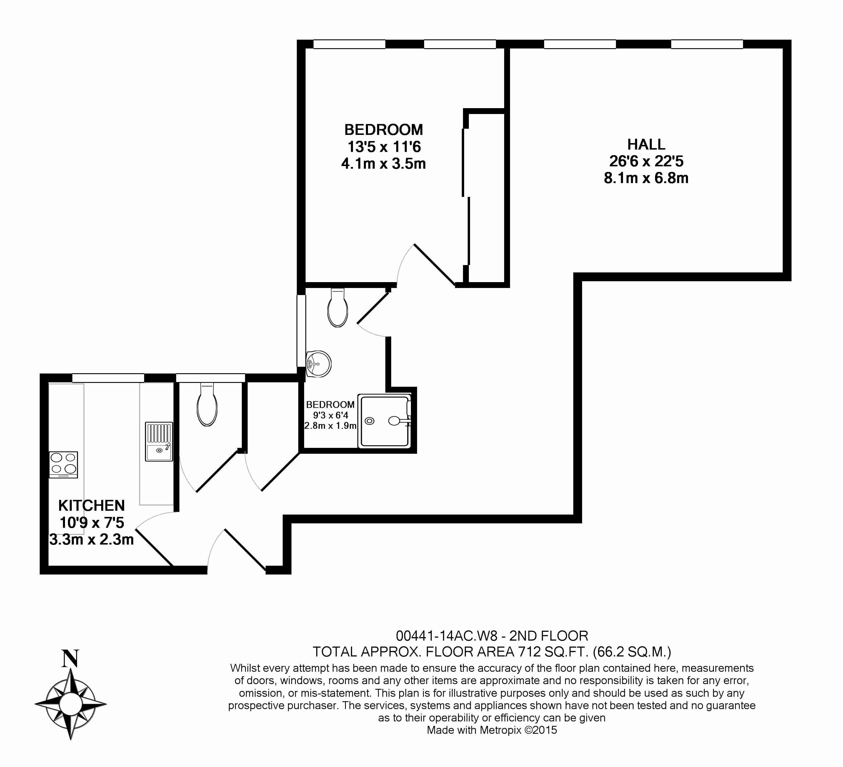 1 bedroom flat to rent in Abingdon Villas, Kensington, W8-Floorplan