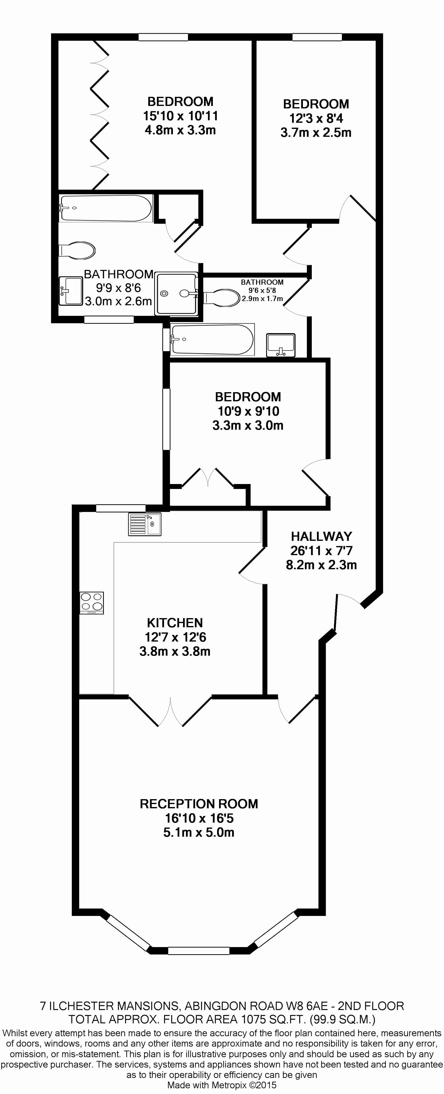 3 bedrooms flat to rent in Abingdon Road, Kensington, W8-Floorplan