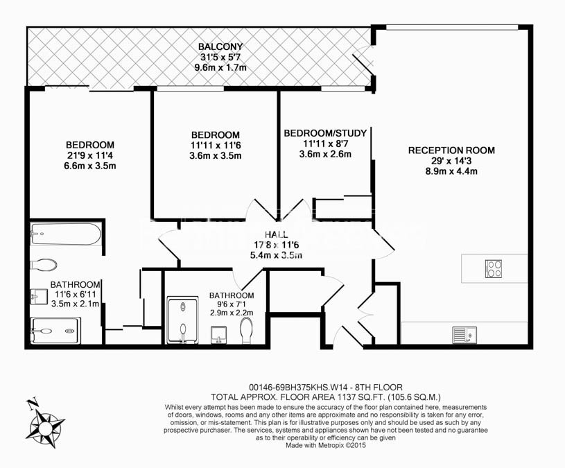 3  bedrooms flat to rent in Kensington High Street, Kensington, W14-Floorplan