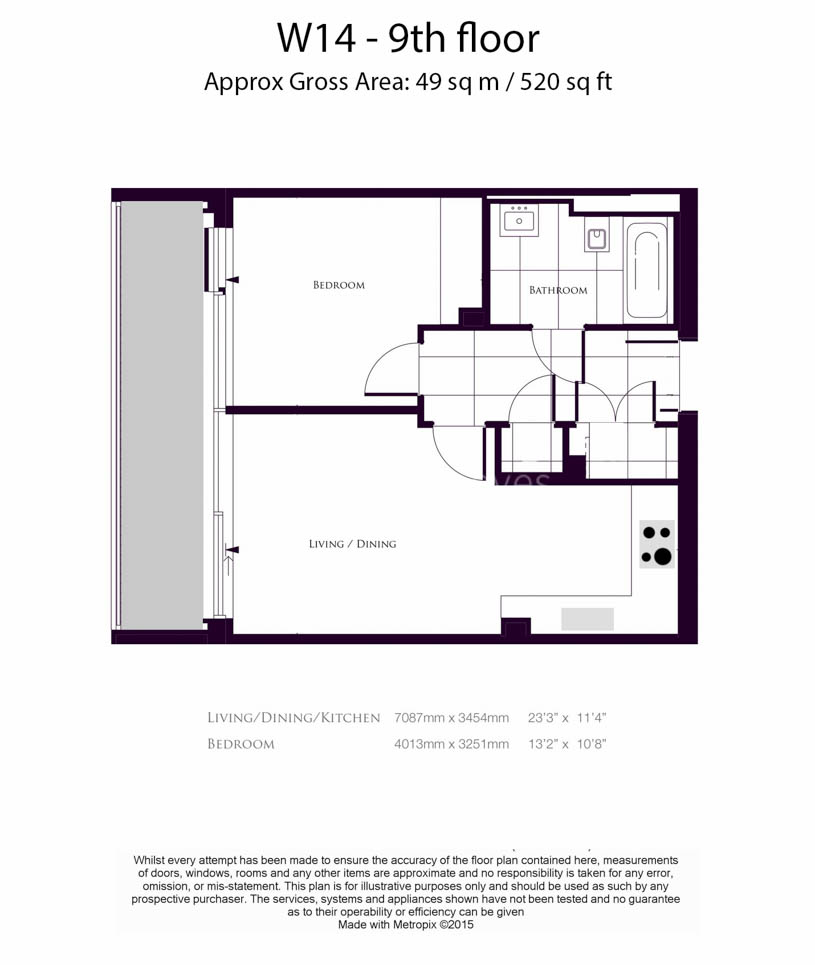 1  bedroom flat to rent in Radnor Terrace, Kensington, W14-Floorplan