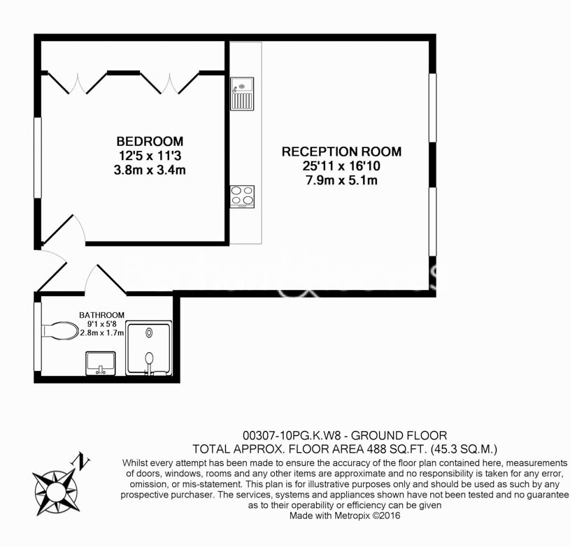 1  bedroom flat to rent in Palace Gate, Kensington, W8-Floorplan