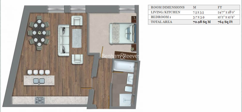 1 bedroom flat to rent in Kensington High Street, Kensington, W8-Floorplan