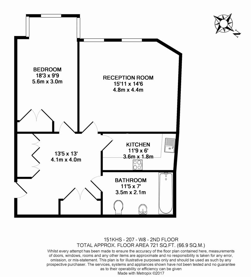 1  bedroom flat to rent in Kensington High Street, Kensington, W8-Floorplan
