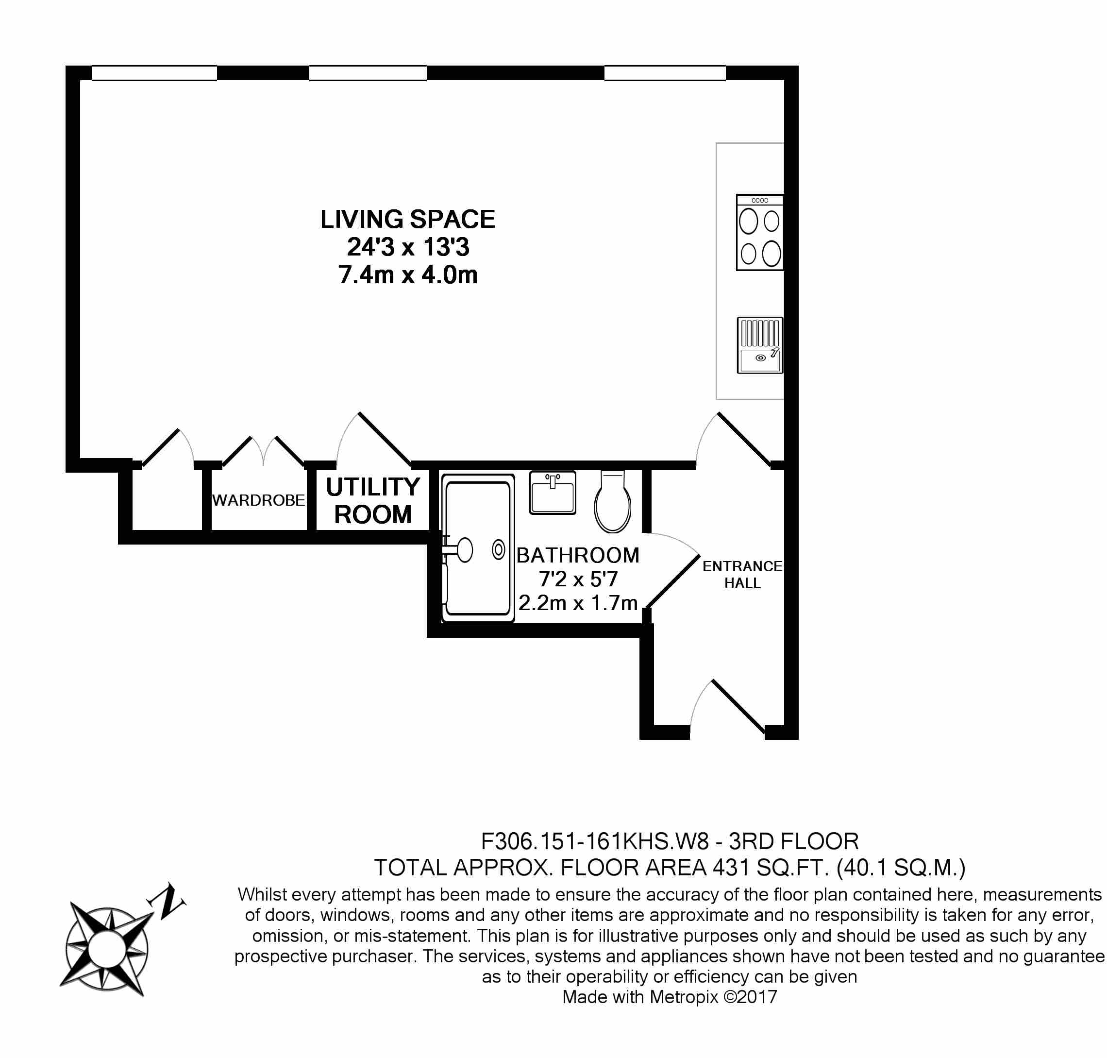 Studio flat to rent in Kensington High Street, Kensington, W8-Floorplan